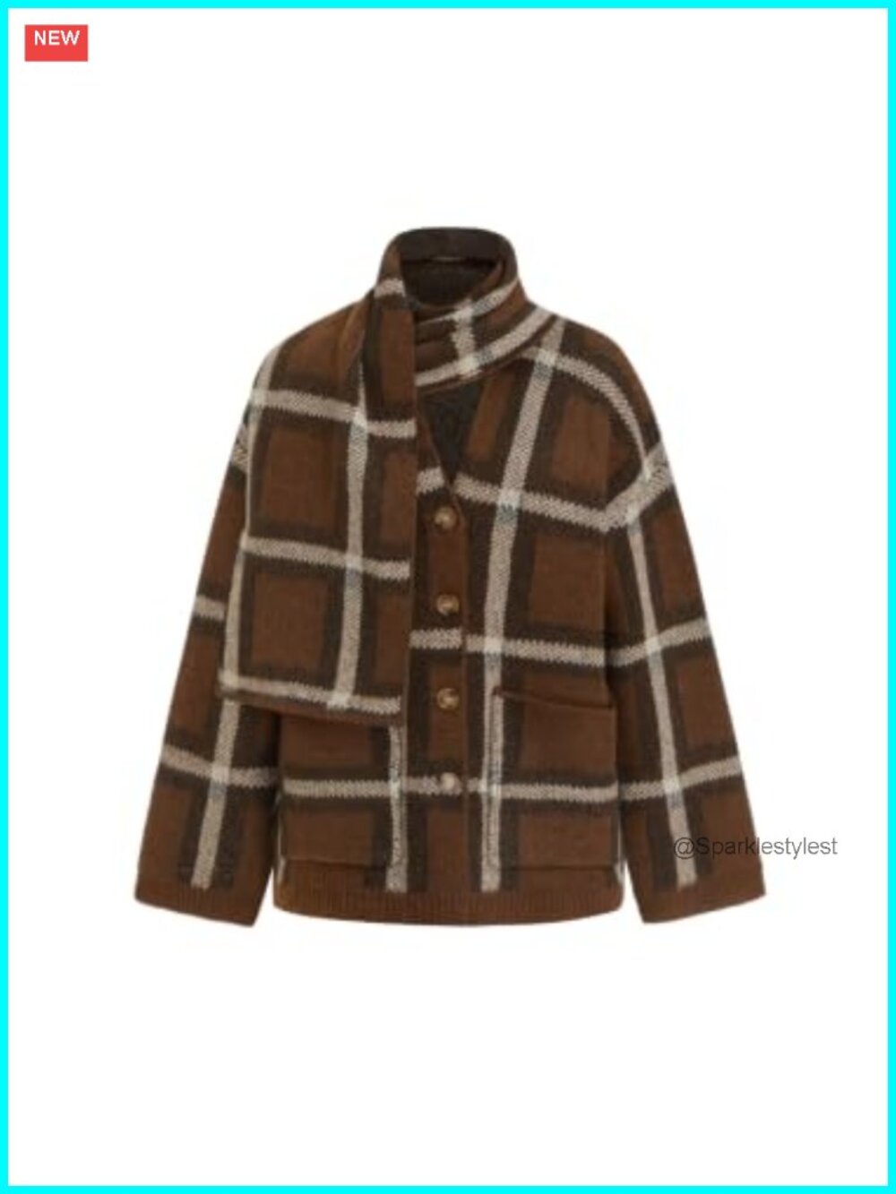 Oversized Plaid Button Cardigan with Matching Scarf Chunky Knit